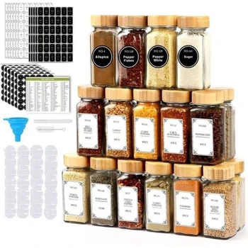 12Pcs Glass Spice Jars with Bamboo Lid Kitchen Glass Jars Spice Jar Set Seasoning Jars Organizer Storage Bottles for Spice Rack 1