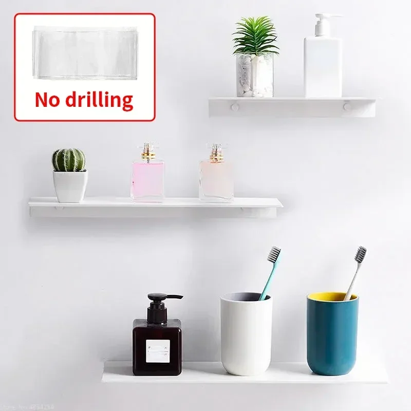 Bathroom Shelf Rack Bathroom Storage Rack Wall Shelf Organizer Shelf Without Drilling Shampoo Holder Bathroom Wall Floating Shelves Stick Bath Organizer for Kitchen Accessories
