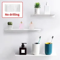 Shelf Without Drilling Shampoo Holder Bathroom Wall Floating White Black Shelves Stick Bath Organizer for Kitchen Accessories 1