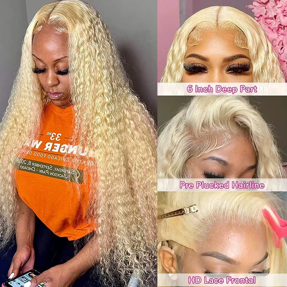 13x6 HD Lace Frontal Wig 613 Blonde Deep Wave 13x4 Transparent Lace Curly Human Hair Wigs Blonde Water Wave Wig for Women 3
