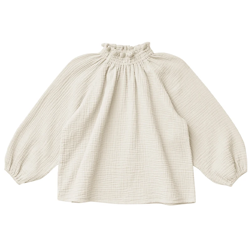 Kids Shirts 100% Cotton Double Gauze Skin-Friendly Girls' Blouse Autumn Casual Children's Shirts Pullover Long-Sleeved Blouses