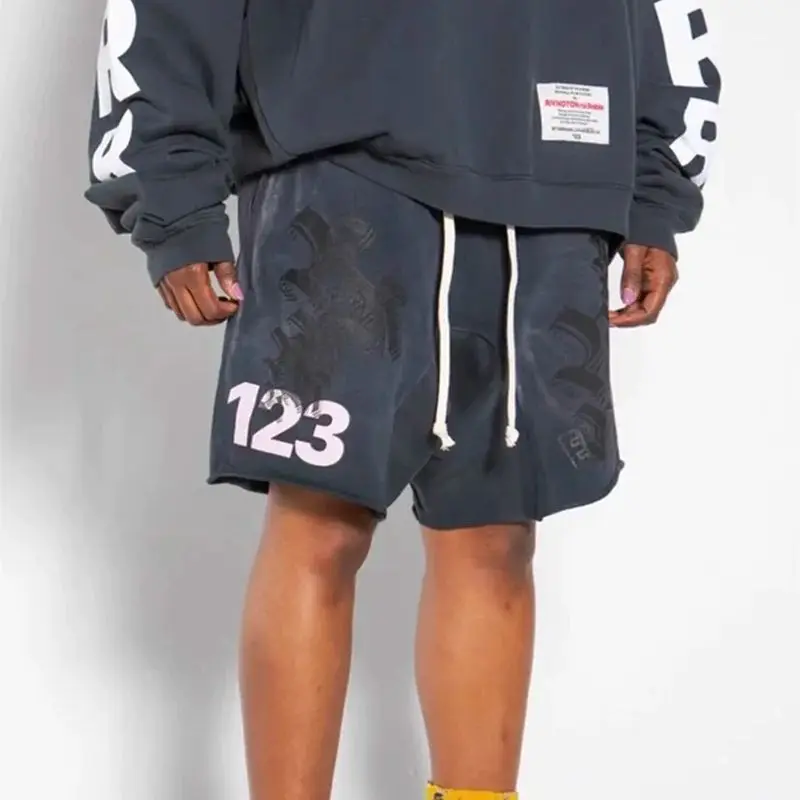 2024ss RRR-123 Shorts Men Woman Summer High Street Vintage Washed Do Old Heavy Fabric Joggers Breeches Classic Logo