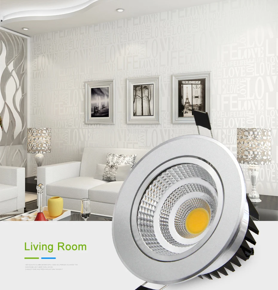 LED Downlight Silver Housing LED COB Downlight Dimmable AC110V/220V 6W/9W/12W/15W/18W Recessed LED Spot Light Decoration Ceiling Lamp