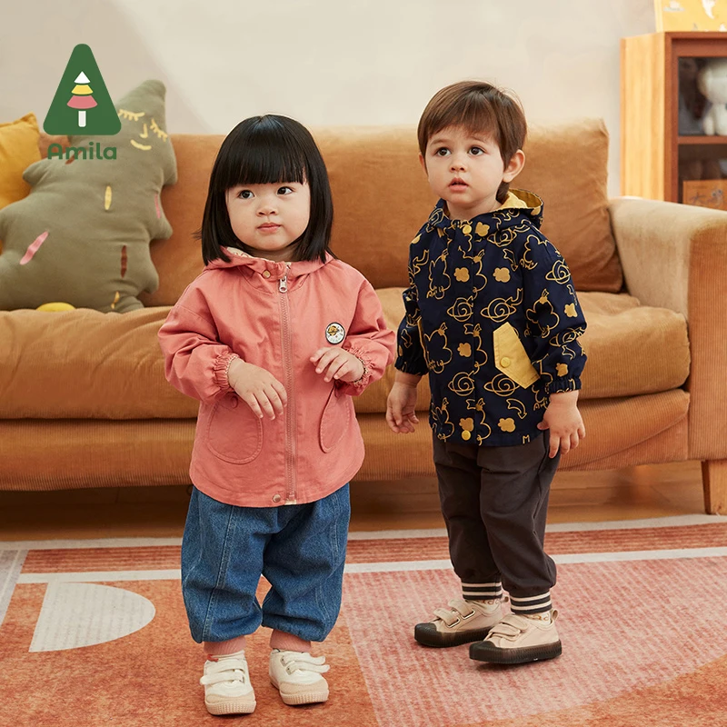 Amila Baby Coat Spring&Autumn Solid Color All-match Boys and Girls Casual Loose Children's Clothing Fashion Coat baby jacket