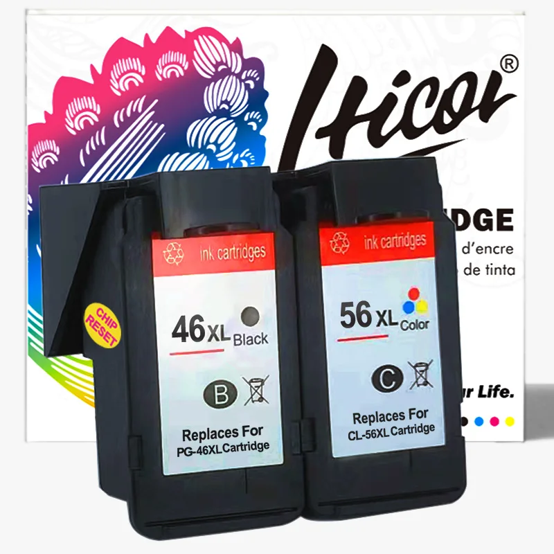 Hicor Cartucho de Tinta Remanufaturado Pg46 Preto Cl56 Cor para E204 E304 E404 Ee464 E484 E474 E414 E3140 E4240