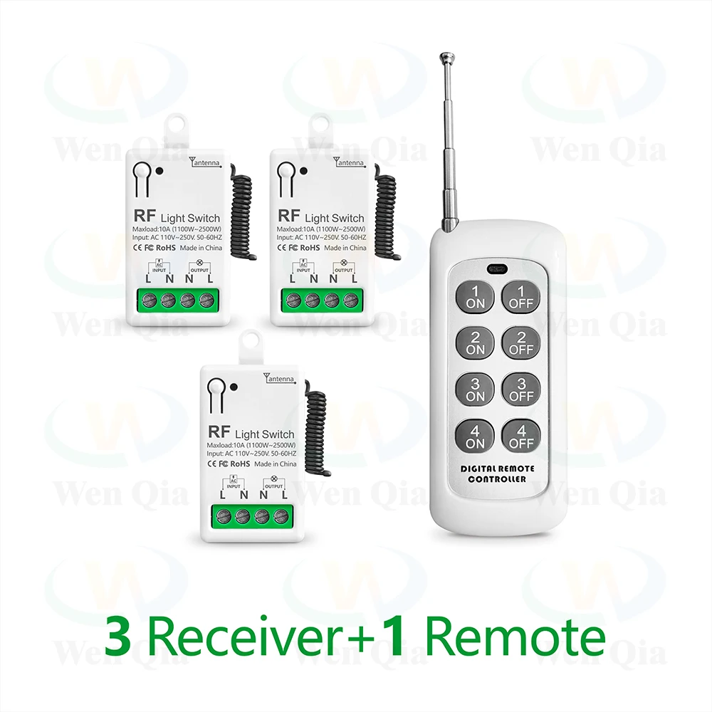 Advanced Wireless Remote Control Light Switch with Mini RF Receiver - Long-Range, High-Power Interrupter for LED and Bulb Lighting