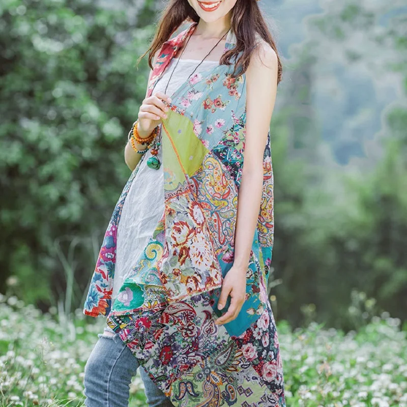 Summer Women's Clothing Bohemian Patchwork Shawl Holiday Style Cotton Printing Beach Long Outside