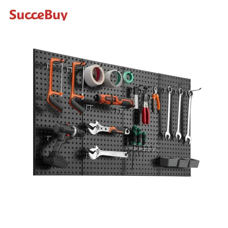 SucceBuy 24" x12" 4pcs Metal Pegboard Panels Steel Wall Tools Organizer Garage Storage Peg Panel for Workbench Office Craft Home