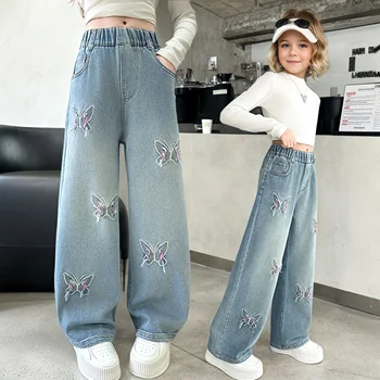 Girls Butterfly Wide Jeans 1