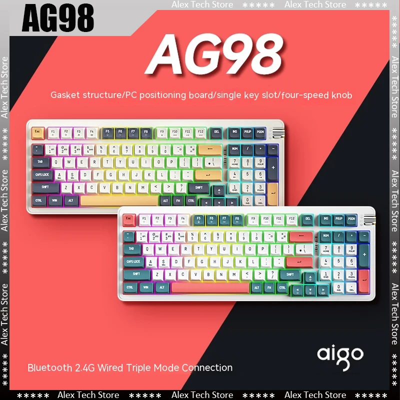 

New Aigo98 Mechanical Gaming Keyboard Ag98 3-mode Costumized Shaft Body Wired/2.4g/wireless Bluetooth Gamer Esports Player Gift