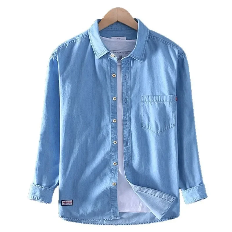 Loose Fit Men's Denim Shirt Spring Autumn Fashion Casual Washed Handsome Large Size Male Model Clothing,denim shirt