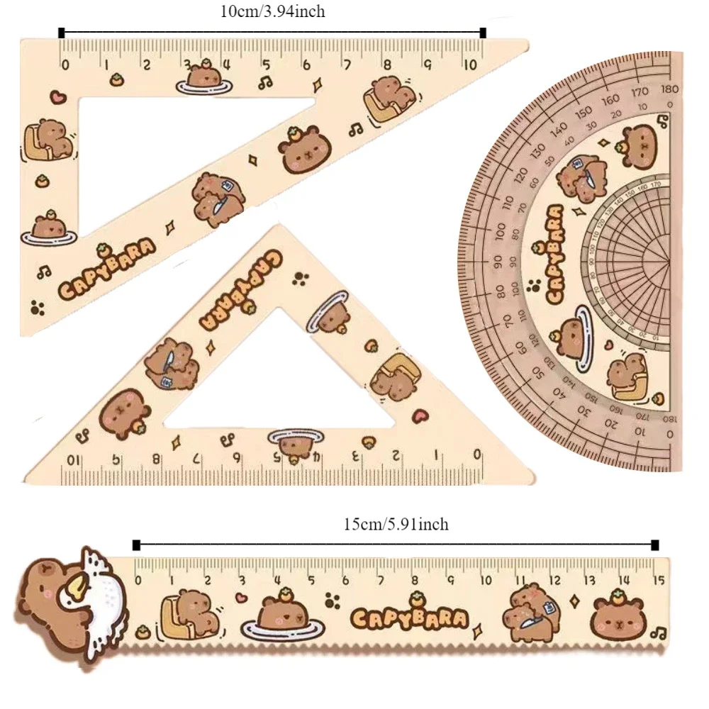 Creative Acrylic Capybara Set of Rulers Drawing Tools Cute Cartoon Soft Ruler Set Office Supplies Square