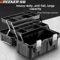 Professional Heavy Duty Green Toolbox with Foldable Three Layers and Multi-Purpose Carrying Handle 1