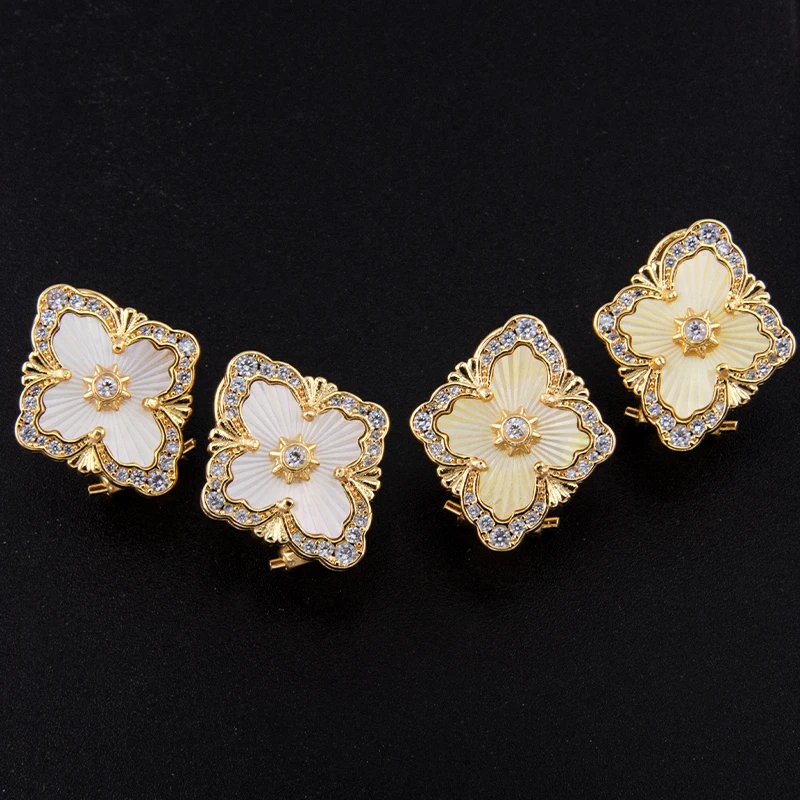 White Sea Shell Earring 18K Real Gold Plated Natural Stone Necklace Women's Elegant Luxury Jewelry Gift