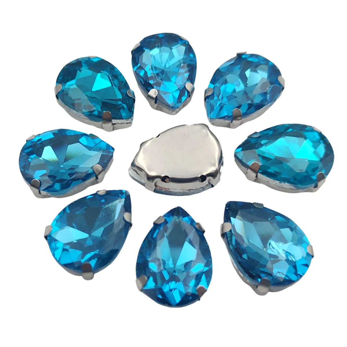 Elegant Teardrop Glass Rhinestones with Silver Metal Claw Base for Needlework Decoration