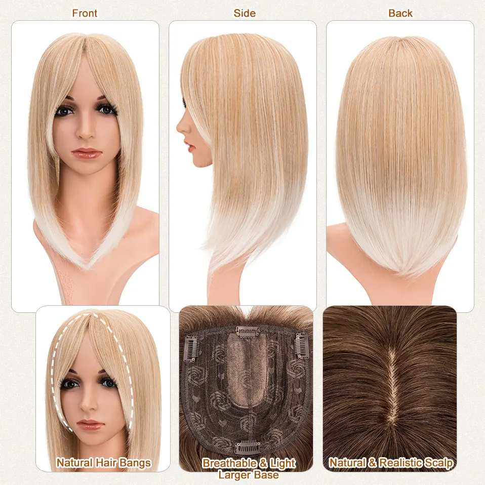 Synthetic 14'' Striaght Hair Toppers with Bangs for Women Natural Hairpieces Adding Hair Volume Topper Extensions hair extensions hair toppers