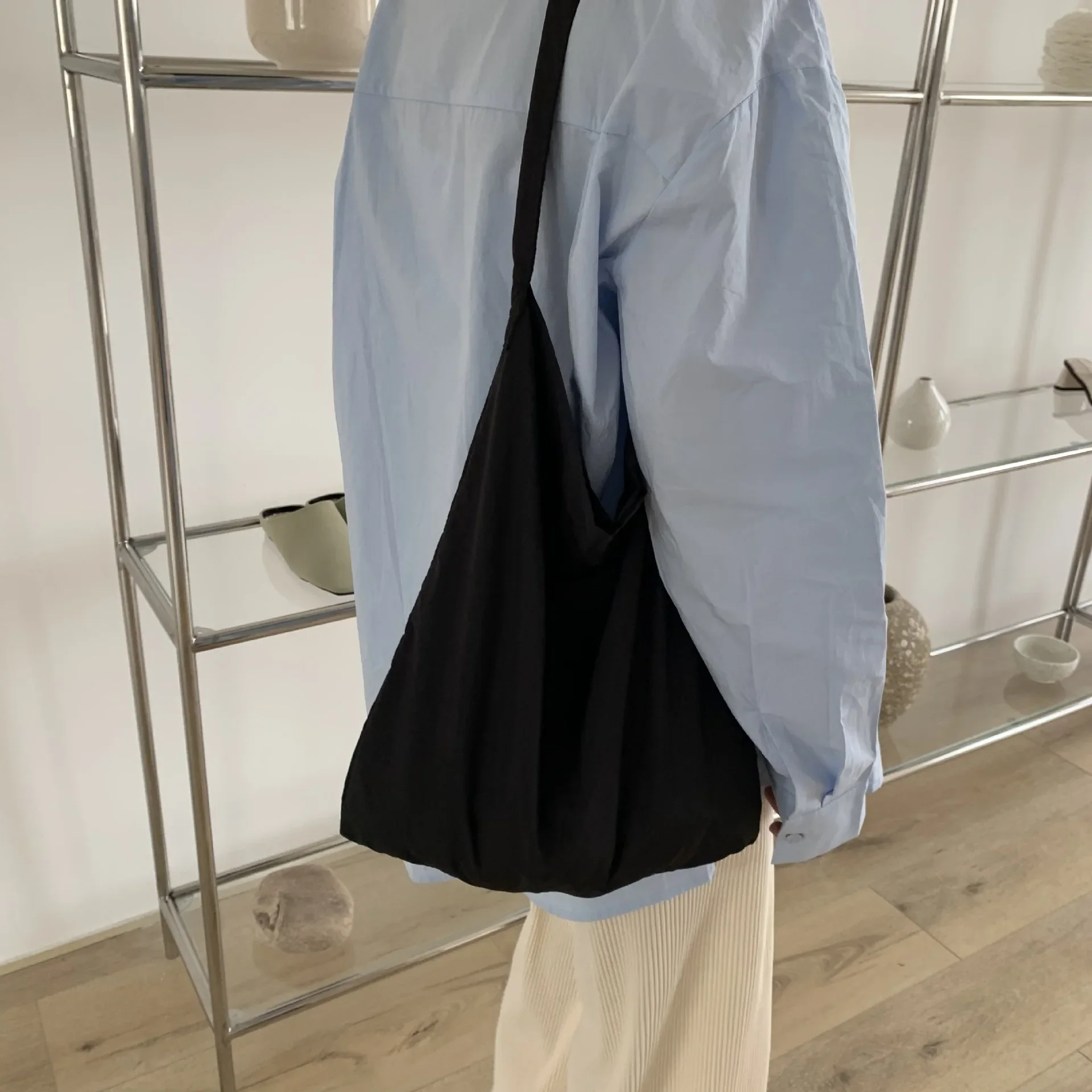 Bag New Korean Style Simple Thin Fabric Canvas Bag Leisure Solid Color Popular Design Shopping Tote Office Personality Handbag