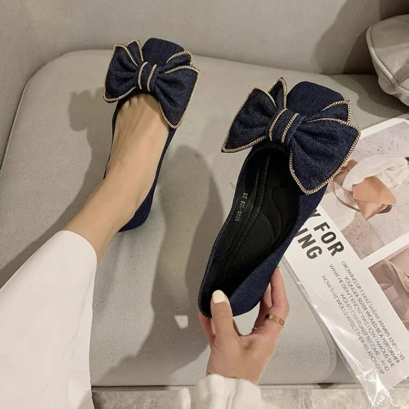 

Women's Flats Spring Autumn Single Shoe Sweet Bow-knot Casual Shoes Retro Mom Shoes Soft Slip-on Flats Women Comfortable Shallow