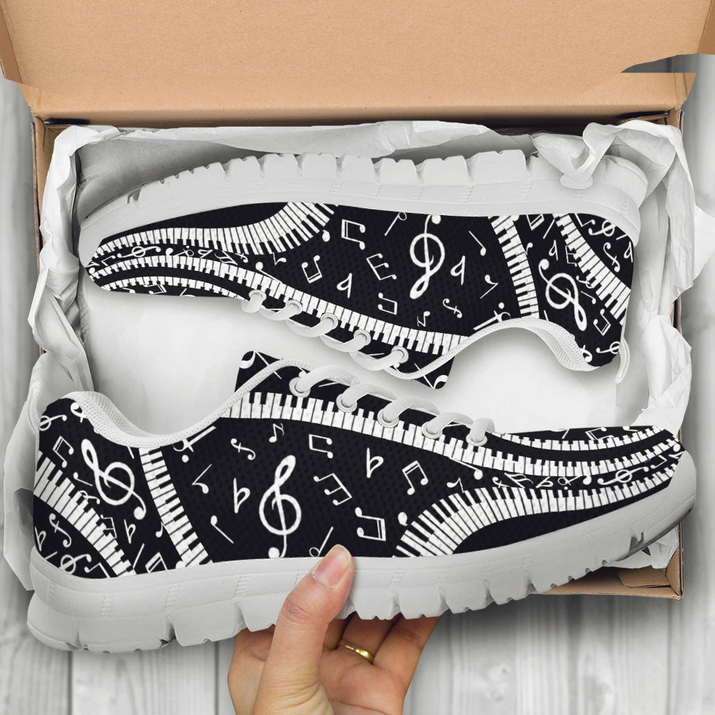 INSTANTARTS Autumn Women Flats Shoes Art Style Piano Keyboard Music Note Print Air Mesh Casual Sneakers 2022 Zapators De Mujer