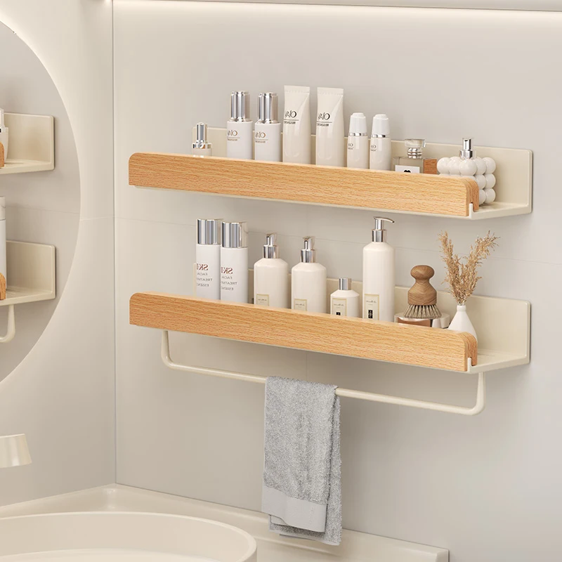 Wood Aluminum Waterproof for Bathroom Shelf Shelves Shampoo Makeup Storage Holder Accessories Kitchen Sorage Bath Accessories