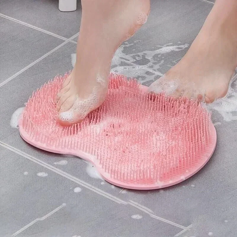Silicone Massage Shower Mat Non-slip Wash Foot Pad Foot Exfoliating Bathroom Rub Back Brush with Sucker Bath Massage Brush Pad