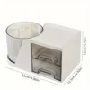 1pc 360-Degree Rotating Desk Organizer with Drawer - PET Pen Holder & Stationery Storage Box  multifunctional makeup storage box 6