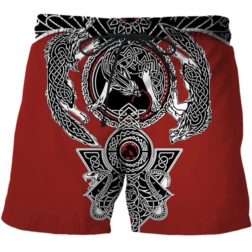 Viking Myth Valhalla Totem 3D Print Beach Shorts Graphic Men's Casual Sport Shorts Summer Surfing Shorts Comfortable Short Pants 2