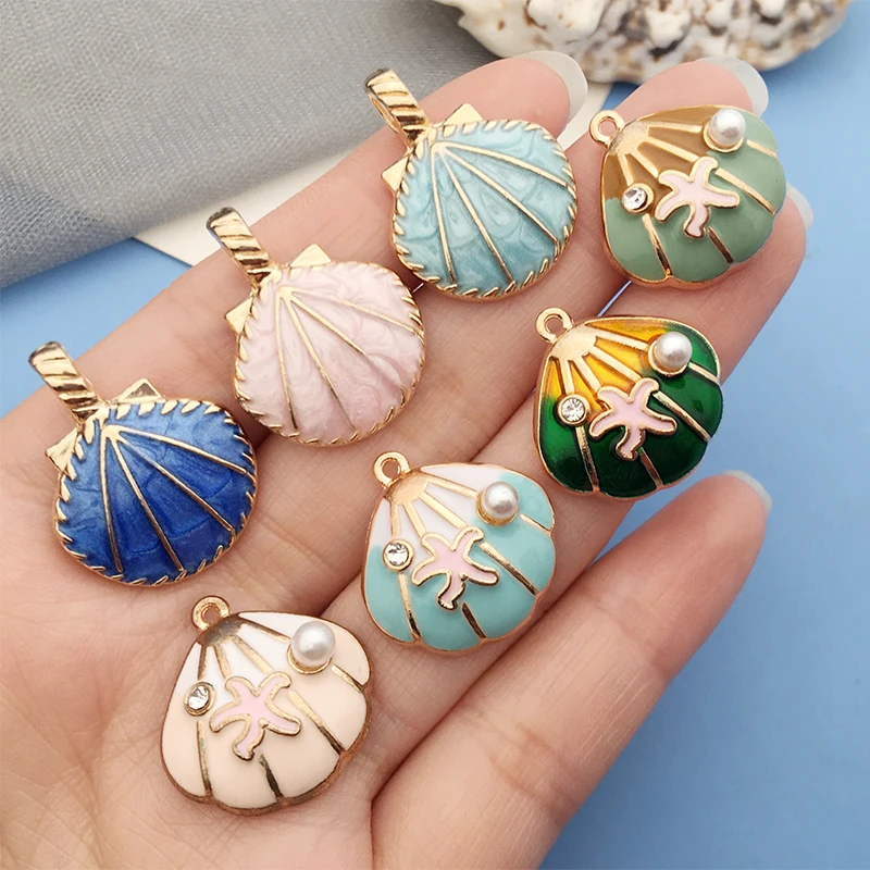 Mix 100pcs Bulk Enamel Shell Mermaid Ocean Collection Charm for DIY Earring Bracelet Necklace HandmadeJewelry Making Accessories