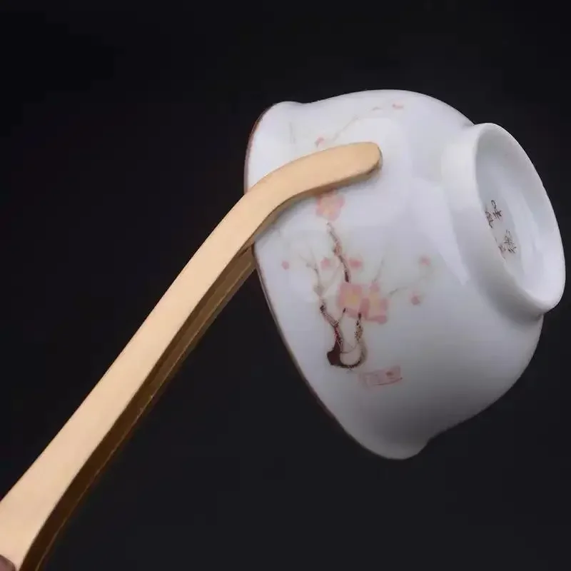 Anti-hot Wood Copper Tea Clip 17cm Non-Slip Tea Set Tweezers Ceremony Accessories Household Supplies Wooden Tongs