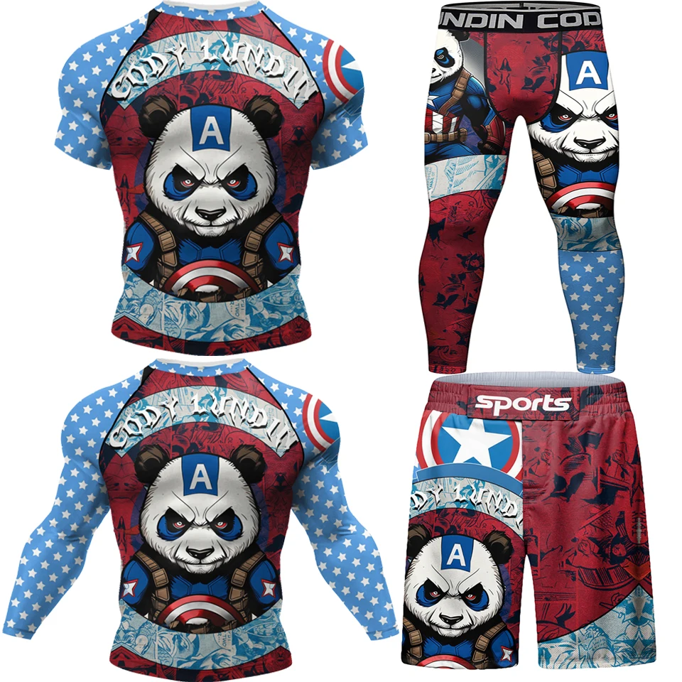 Jiu Jitsu Rash Guard T-shirt Pant Sets Bjj Muay Thai Shorts MMA Compression Boxing Jerseys Sports Apparel Mens Women
