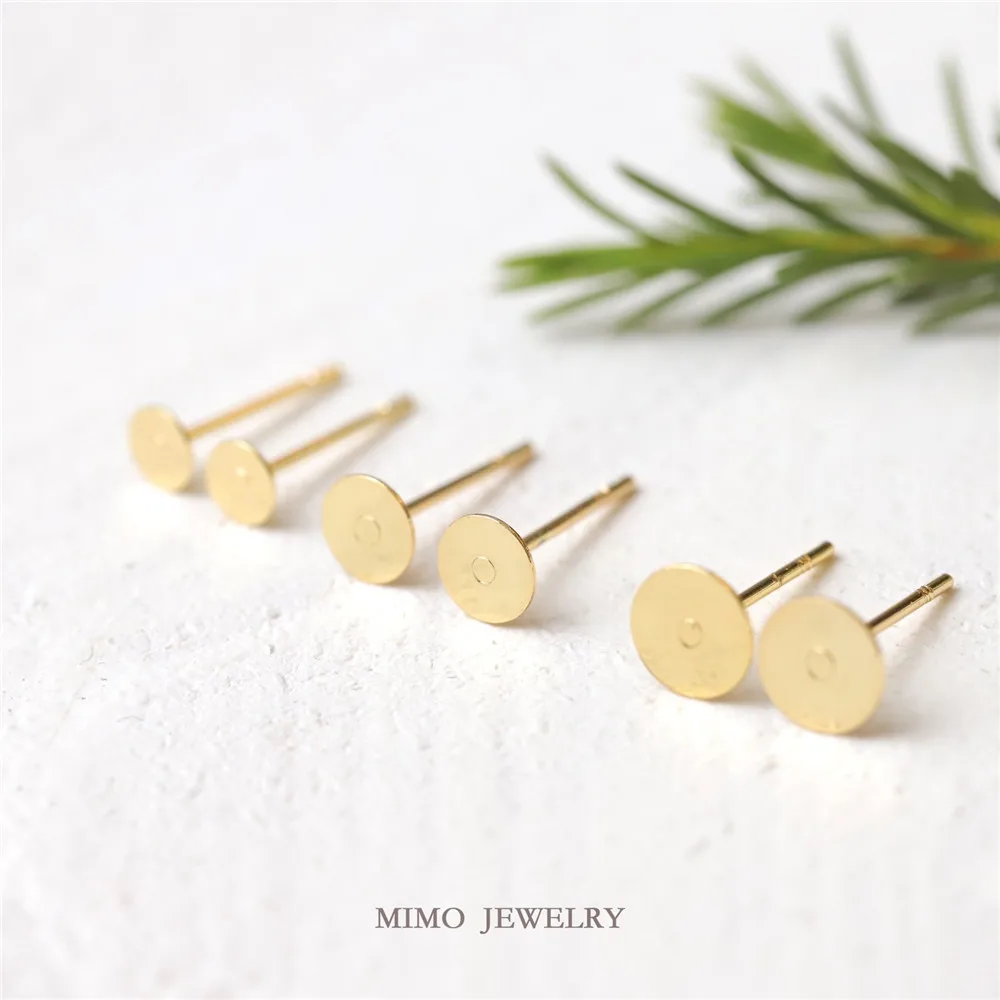 

Color-preserving copper plated 14K gold flat bottom earring holder DIY copper earring pin earring semi-finished adhesive pearl