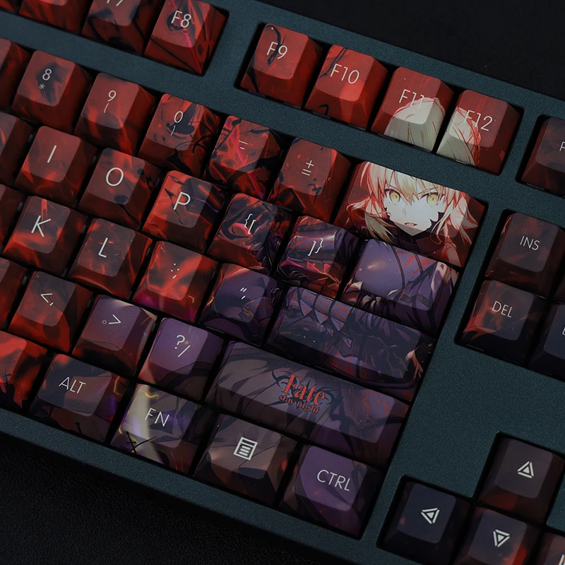 Chaves Conjunto Lados Pbt Tintura Subbed Keycaps Anime dos Desenhos Animados Gaming Key Caps Cherry Perfil Keycap para o Destino Estadia Noite Sabre 108 - Imagem 4