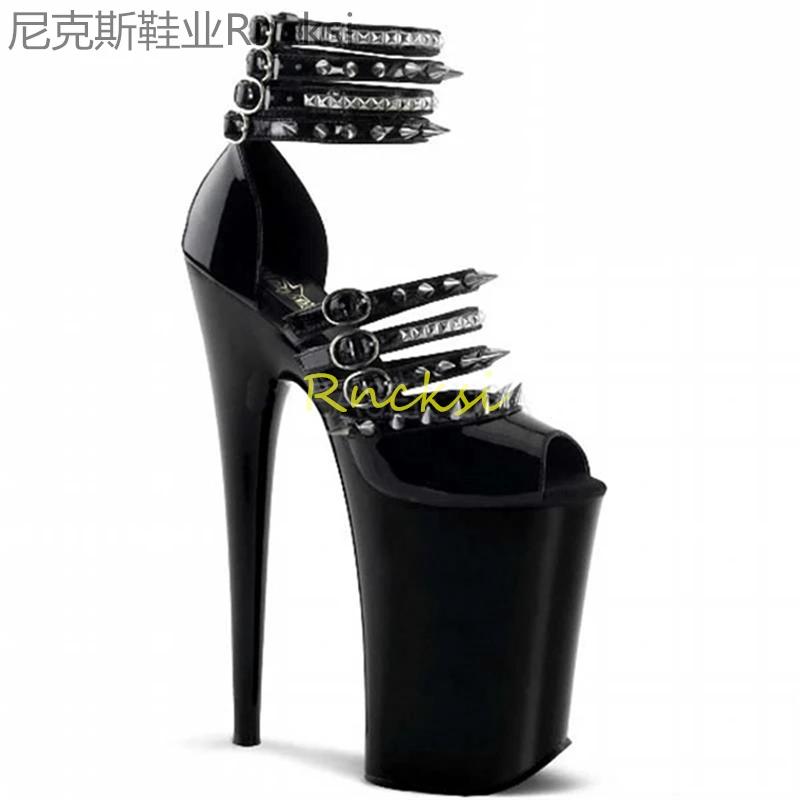 

23cm New summer Joker crystal stiletto fashion sandals women black high-heeled wrist strap rivet sandals women