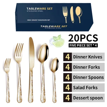 20PCS Stainless Steel Silverware Set Mirror-Polished Cutlery Flatware Set 4 Knives 4 Forks 4 Spoons 4 Tea Forks 4 Teaspoons 1
