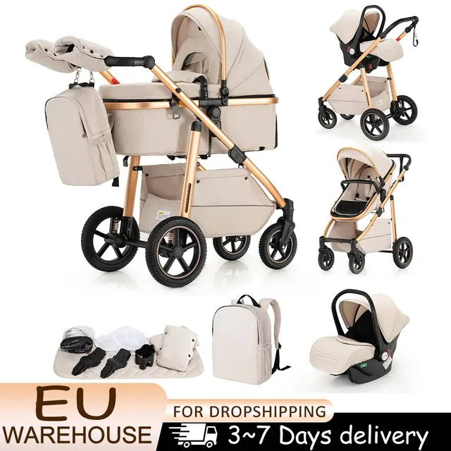 Poussette bébé 3 en 1 paysage haut pour nouveau-né mère enfants Portable chariot pliant luxueux poussette siège de voiture landau de voyage 1