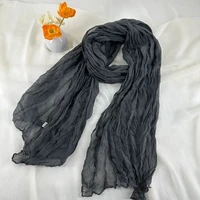 Multi Color Women Soft Breathable Cotton and Linen Scarves Solid Color Pleated Scarf Retro Bohemian Style Long Wraps 180*90cm