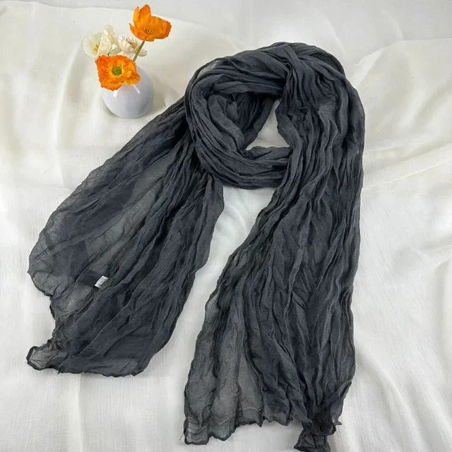 Multi Color Women Soft Breathable Cotton and Linen Scarves Solid Color Pleated Scarf Retro Bohemian Style Long Wraps 180*90cm