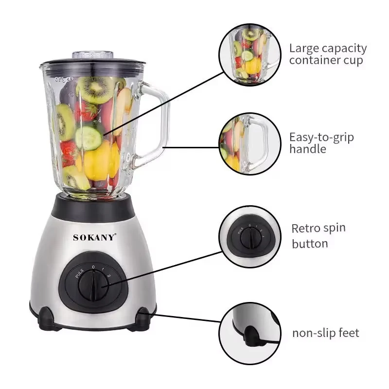 450W Stainless Steel Automatic Juicer 1500ML Fruit Milkshake Mixer 3 Gears Max 18000rpm Coffee Bean Grinder Kitchen Meat Grinder 5