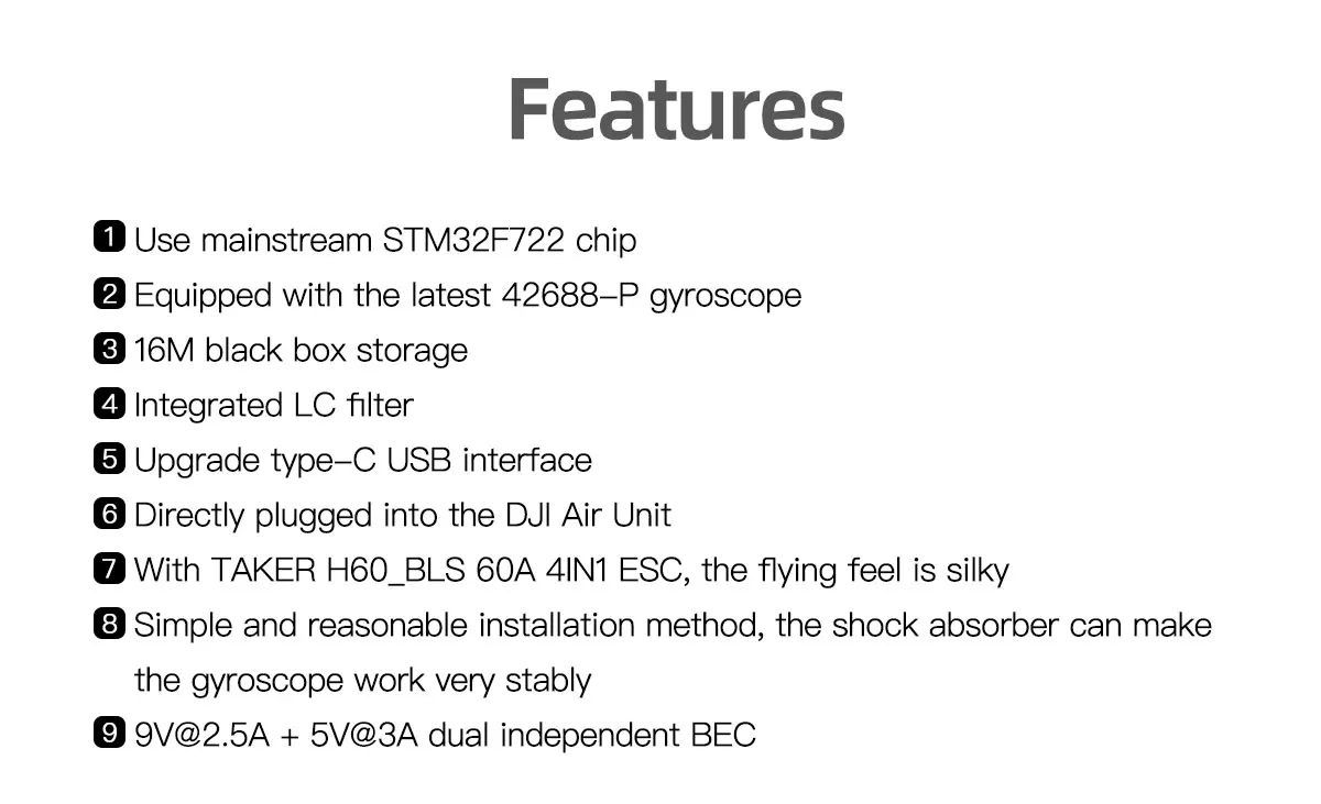GEPRC TAKER F722 BLS 60A V2 Stack F722 V2 Flight Control BLS 60A 4IN1 ESC FPV DIY Teile – Detail 3