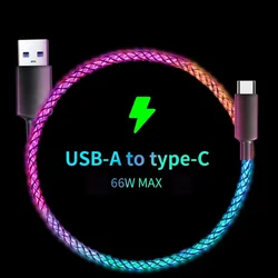100W Fast Charging RGB Cable with Breathing Light - Type C USB C Data Cable, 66W Quick Charge - 1m (USB to typec)