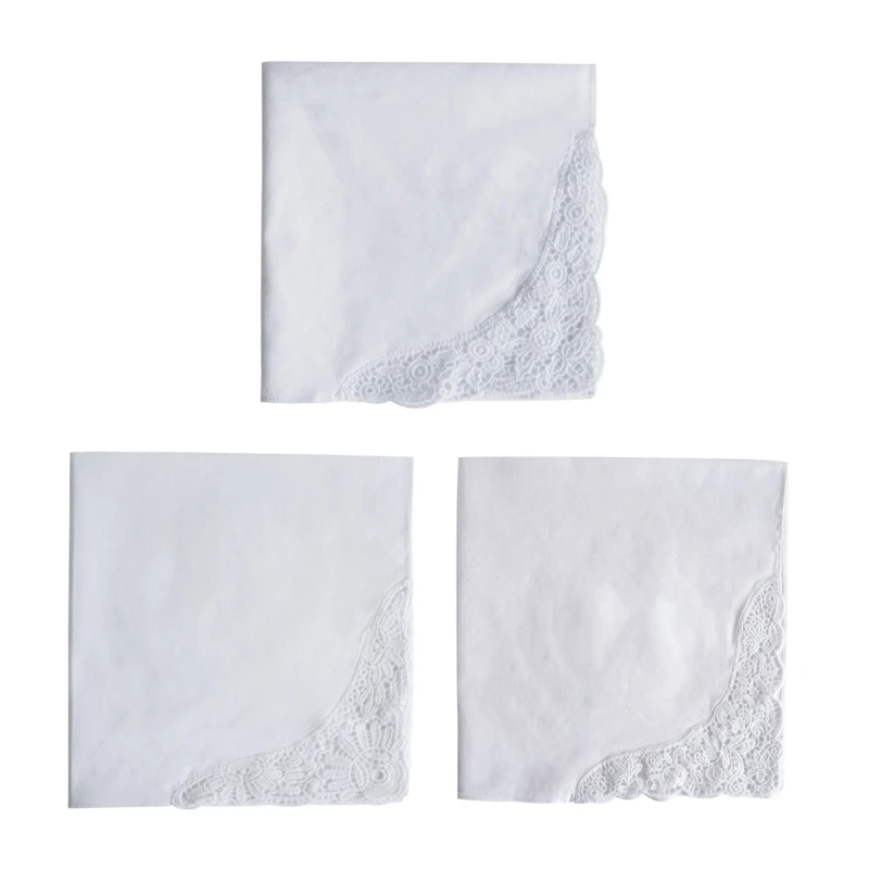 

Elegant Lace Trimmed Lady Cotton Handkerchiefs Delicate Flower Lace Hankies for Women Lace Trimmed Hankies