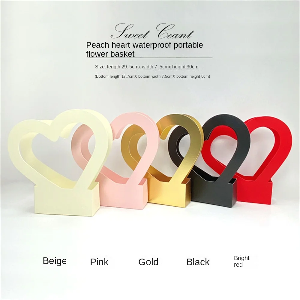 Flowers Arrangement Kraft Paper Bag Folding Portable Flower Packaging Box Waterproof Flower Basket Heart Handle Gift Tote Bags flower bags