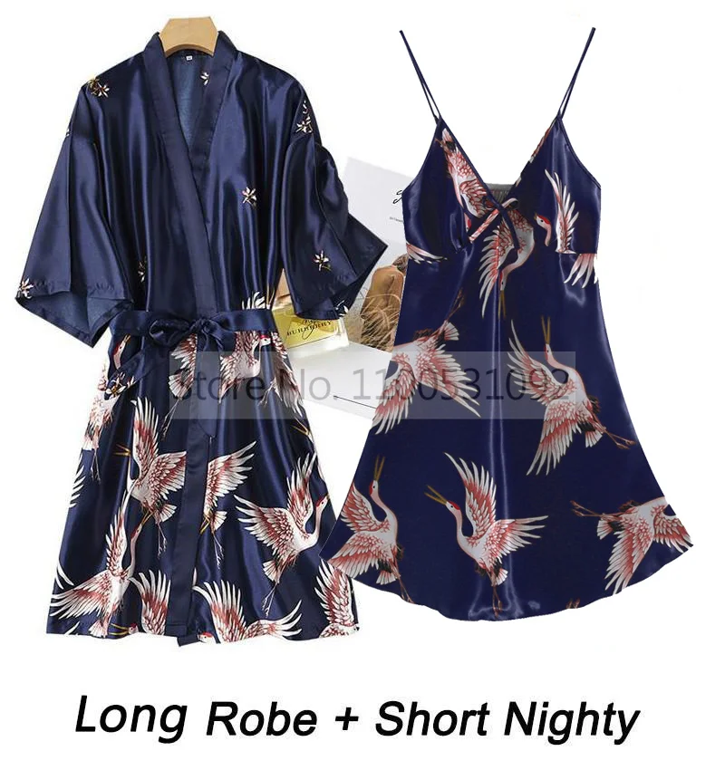 Women Sleepwear Bride Robes Silk Robe 2PCS Rayon Robe Set Bride Bridesmaid Wedding Gown Lace Sexy Kimono Bathrobe Night Dress