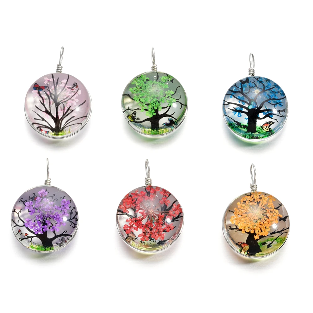 5 teile/los 20*29mm Kristall Glas Echte Getrocknete Blume Runde Form Anhänger für DIY Handgemachten Schmuck Armband Halskette zubehör – Detail 4
