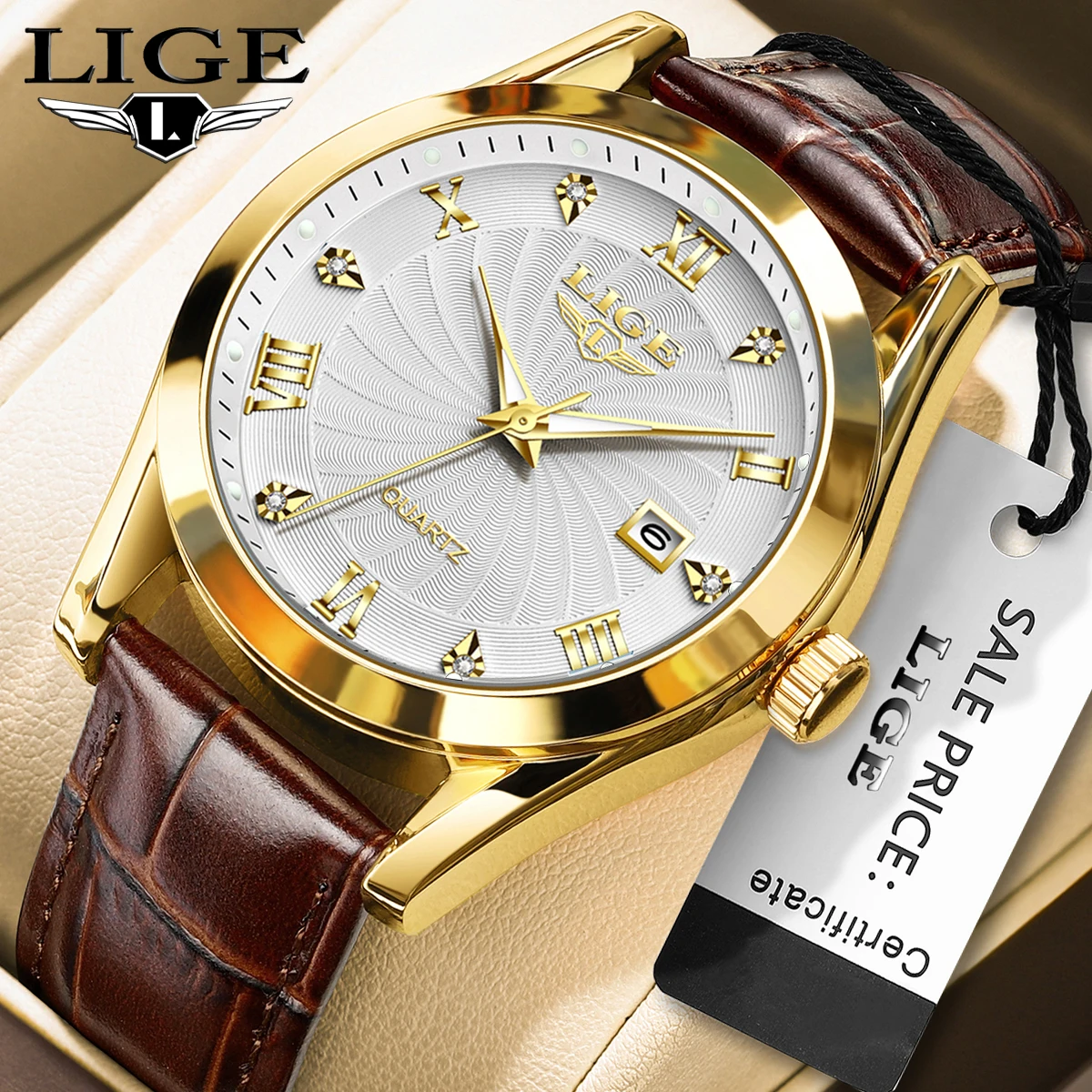 LIGE New Fashion Gold Watch Women Casual Sports Leather Waterproof Ladies Quartz Watch Elegant Bracelet Watches Gift for women