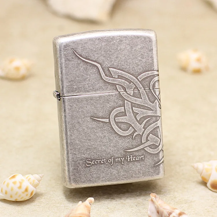 

Genuine Zippo oil lighter copper windproof Ancient silver peach heart cigarette Kerosene lighters Gift anti-counterfeiting code