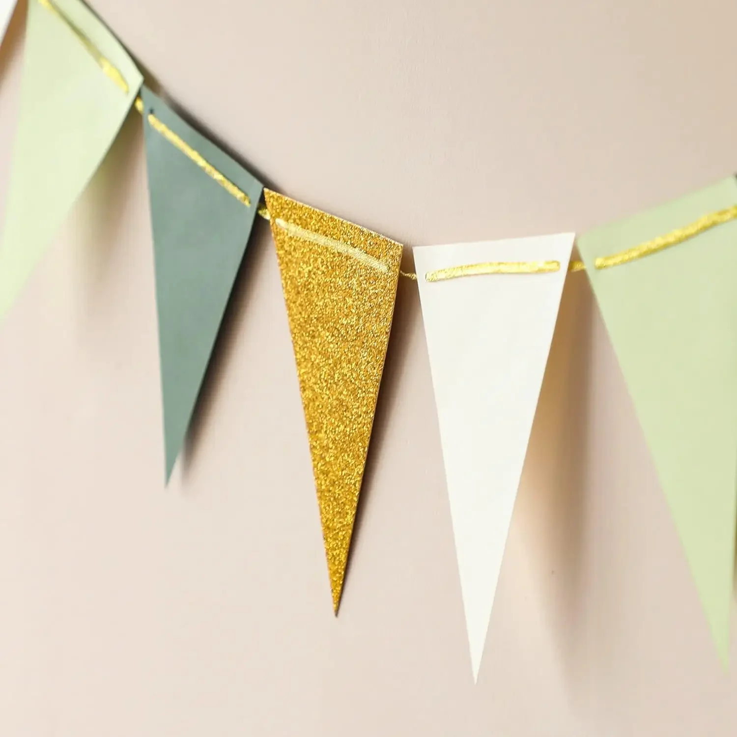 16 pcs Large Gold Green(10 Feet) Paper Triangle Flags Bunting Greenery Shower Wedding Nursery Classroom Birthday Party burlap linen bunting flags,triangular flags,paper garland,party decorations