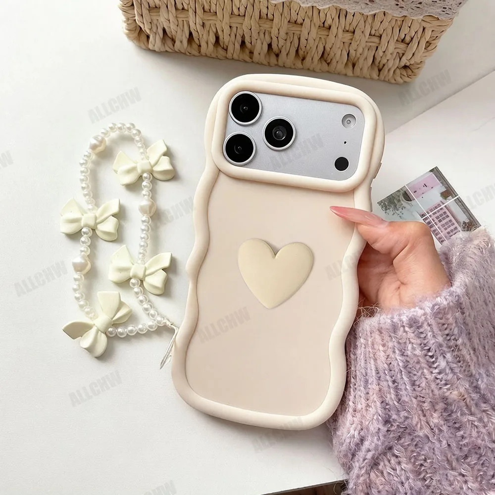 3D Love Heart Bow Hand Strap Shockproof Phone Cover