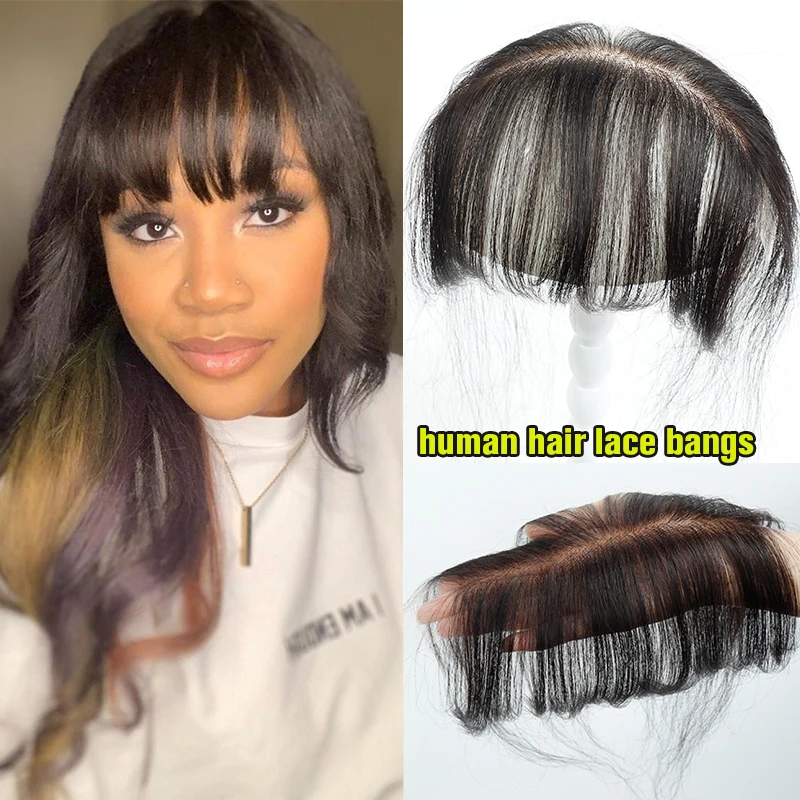 Swiss HD Lace Human Hair Bangs Extensions 100% Brazilian Human Virgin Hair 3d Blunt Cut Bangs For Women Bleached Knots human hair bangs