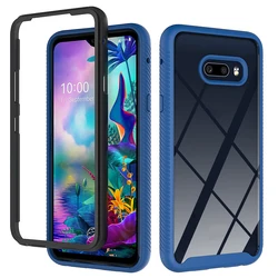 Hybrid Rugged Armor Shockproof Phone Case with Soft TPU Frame and Hard Transparent Back Cover for LG V50S ThinQ (Dark Blue)